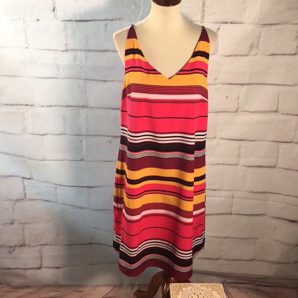 CeCe Multi-Color Striped Sleeveless Silk Dress